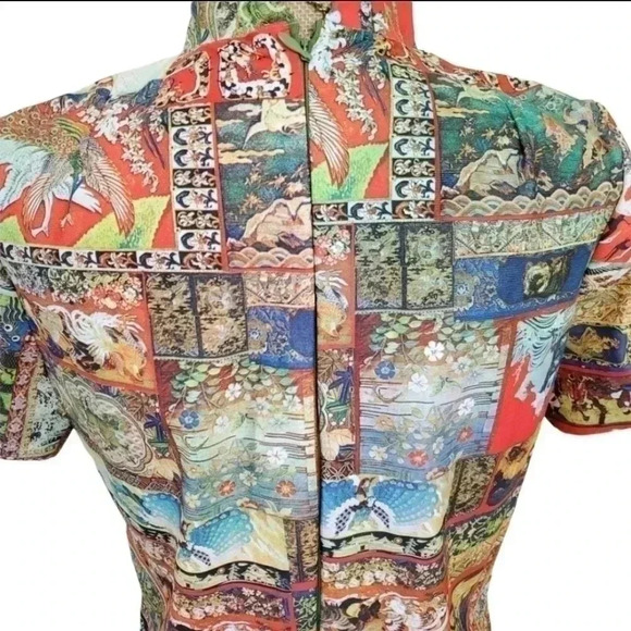 Vintage 70s Novelty Print keyhole blouse.  Size Large - Picture 3 of 15